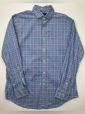 Polo Ralph Lauren Blue, Green, Pink pony Plaid Button-Down Shirt GUC MEDIUM M